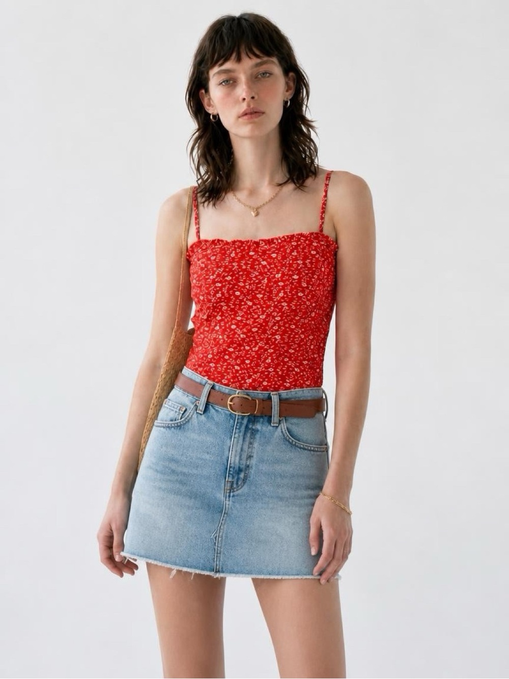 Zara Red Floral Spaghetti-Strap Camisole